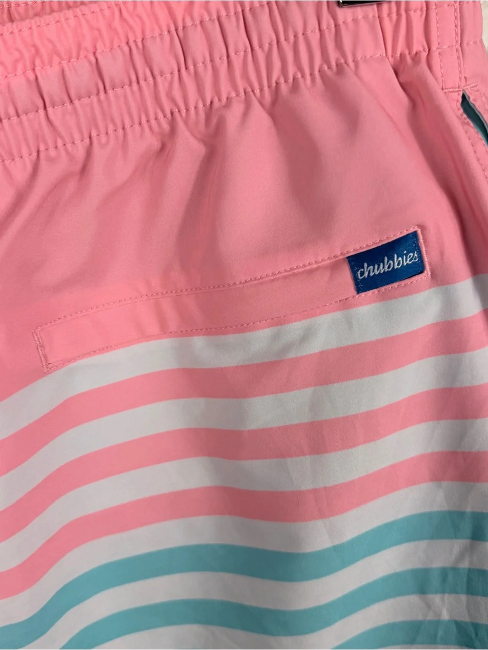 Chubbies Pink Blue Striped Swim Trunks 2XL Large Lined Beach Shorts